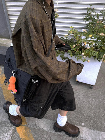 AIDASE  -  Spring Autumn Flowy Soft Oversized Colorful Brown Plaid Shirts for Men Long Sleeve Chic Luxury Designer Clothes 2025 aidase-shop